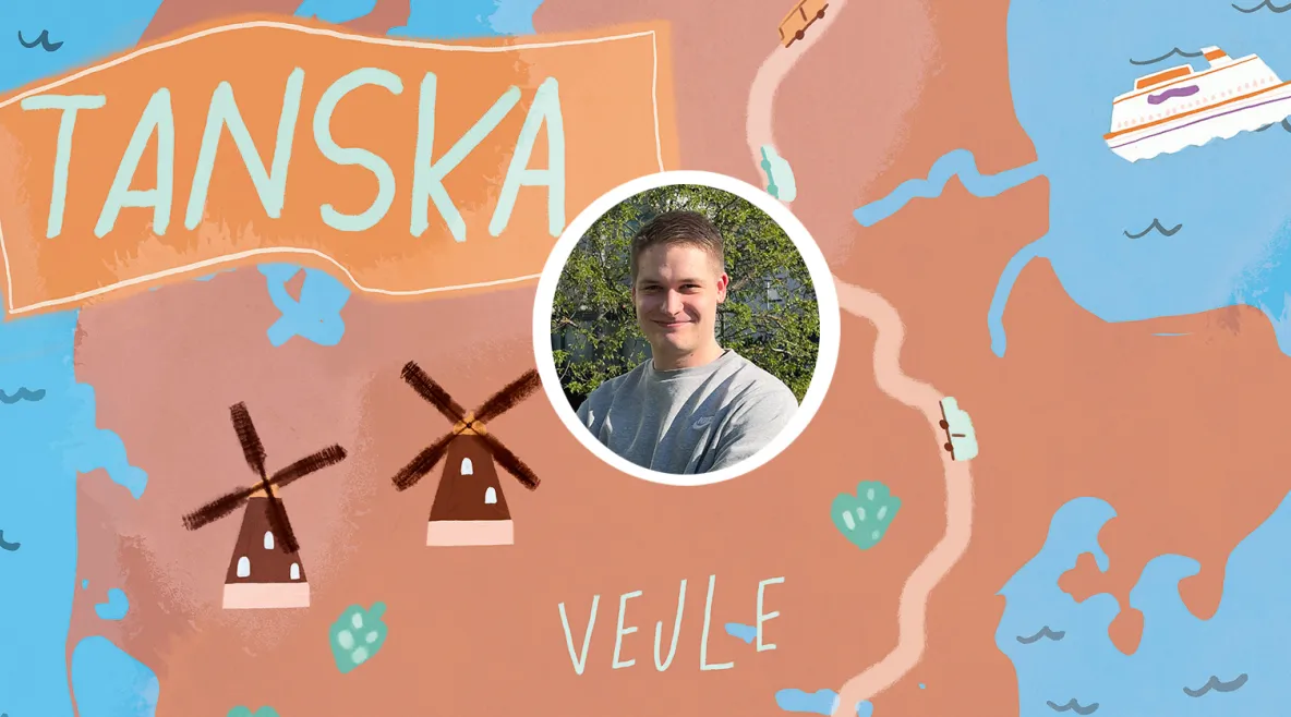Piirretty karttakuva Arttu Mikkolan harjoittelupaikasta Tanskassa.