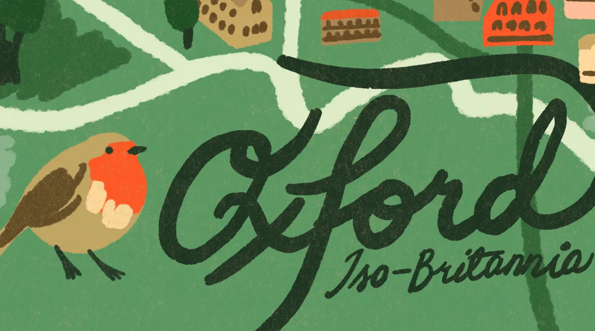 Kuvituskuva, jossa Oxford -teksti ja punarinta.