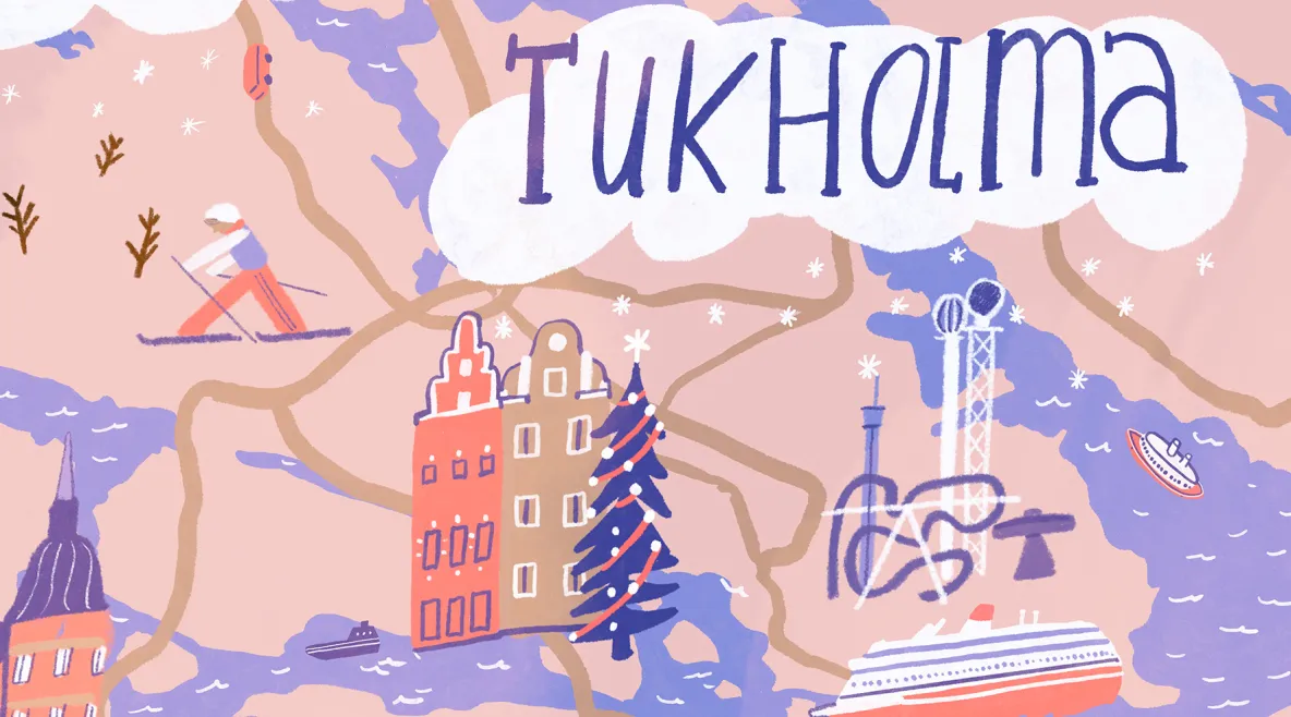 Piirroskuva Tukholmasta.