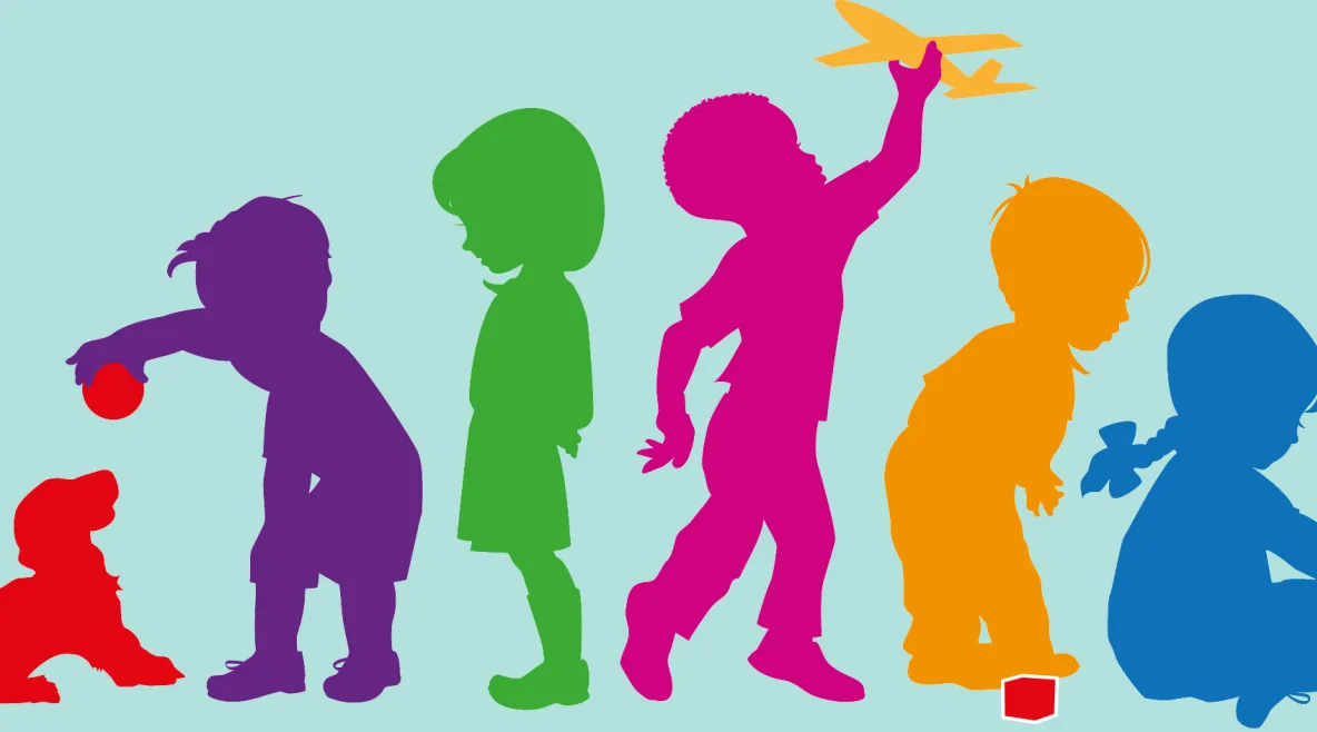 Piirroskuva, jossa leikkiviä lapsia