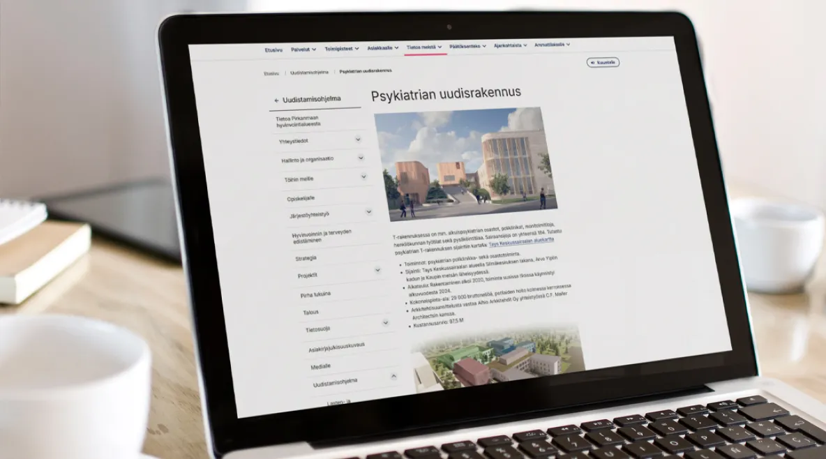 Tayssin T-rakennuksessa on mm. aikuispsykiatrian osastot, poliklinikat, monitoimitiloja, henkilökunnan työtilat sekä pysäköintitilaa. 