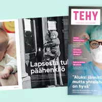 Tehy-lehden kansi 4/22 ja aukeama lehdestä 10/22.