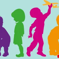 Piirroskuva, jossa leikkiviä lapsia