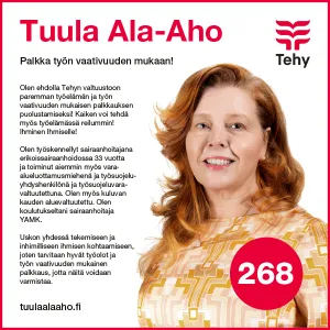 Tehyn valtuustovaaliehdokas Tuula Ala-Aho.