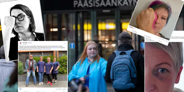 Hoitajat osallistuvat Nyrkkisääntö-kampanjaan kuvaamalla itsensä silmä mustana tai nyrkki silmän edessä.