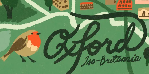 Kuvituskuva, jossa Oxford -teksti ja punarinta.