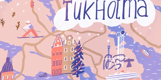 Piirroskuva Tukholmasta.