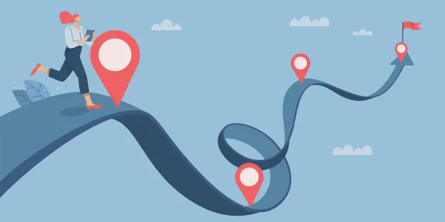 Piirroskuv, jossa hahmo tasapainottelee mutkaisen narun päällä.