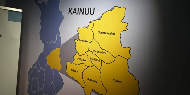 Karttakuva Kainuun hyvinvointialueesta.