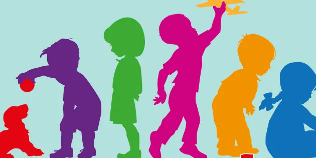 Piirroskuva, jossa leikkiviä lapsia