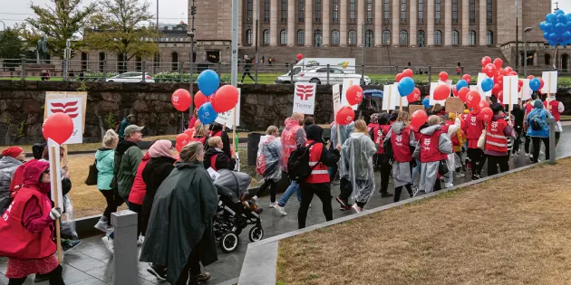 Tehyn mielenilmaus eduskuntatalolla 2022.