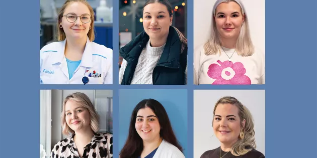 Kasvokuvat kuudesta juttuun haastatellusta henkilöstä.