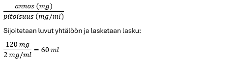 Lääkelaskun ratkaisu.