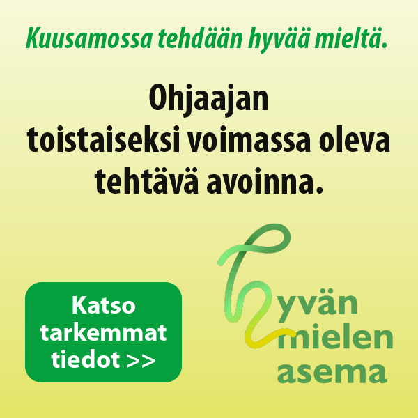 Hyvän mielen aseman rekrytointi-ilmoitus ohjaajan paikasta.