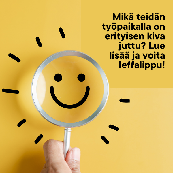 Kuvituskuva, jossa suurennuslasilla tarkastellaan hymynaamaa keltaisella taustalla.