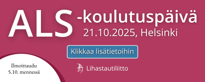 Lihastautiliiton mainos ALS-koulutuspäivästä.