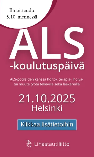 Lihastautiliiton mainos ALS-koulutuspäivästä.