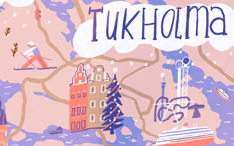 Piirroskuva Tukholmasta.