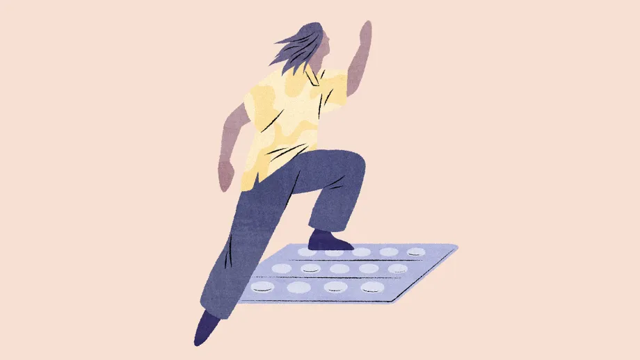 Kuvitus, jossa nainen hyppää näppäimistön päälle.